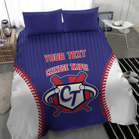 Blue duvet and pillows with baseball-style Chinese Taipei text and CT logo.