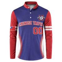 Men's blue-and-red baseball button sweatshirt with 'Chinese Taipei' front logo
