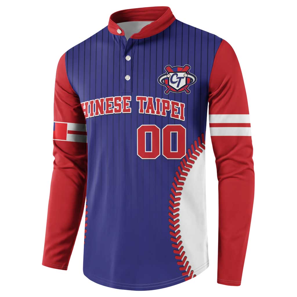 Men's blue-and-red baseball button sweatshirt with 'Chinese Taipei' and number 00