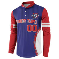 Men's blue-and-red baseball button sweatshirt with 'Chinese Taipei' and number 00
