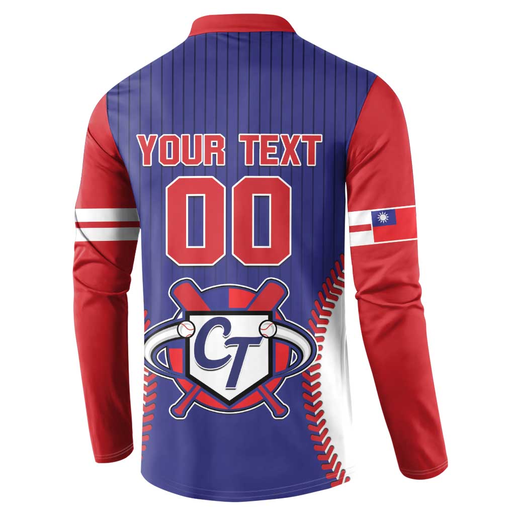 Men's blue baseball button sweatshirt back with 'YOUR TEXT' and number 00