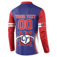 Men's blue baseball button sweatshirt back with 'YOUR TEXT' and number 00