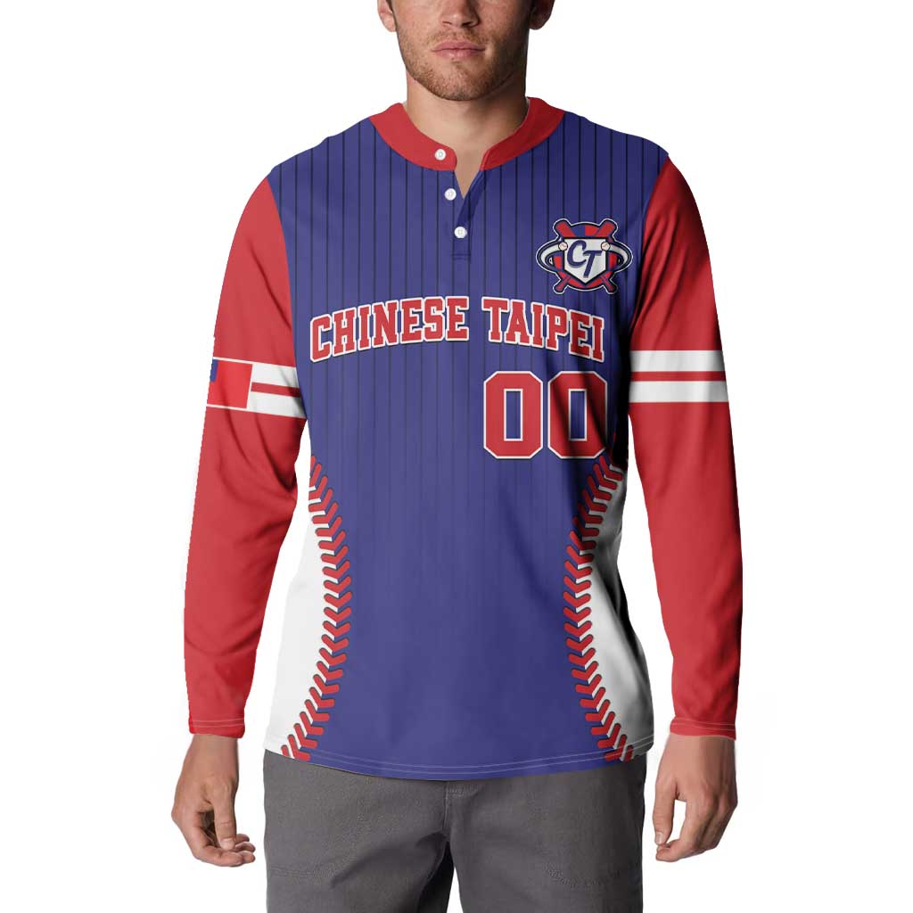 Men's blue-and-red baseball button sweatshirt with 'Chinese Taipei' logo and number 00