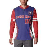 Men's blue-and-red baseball button sweatshirt with 'Chinese Taipei' logo and number 00