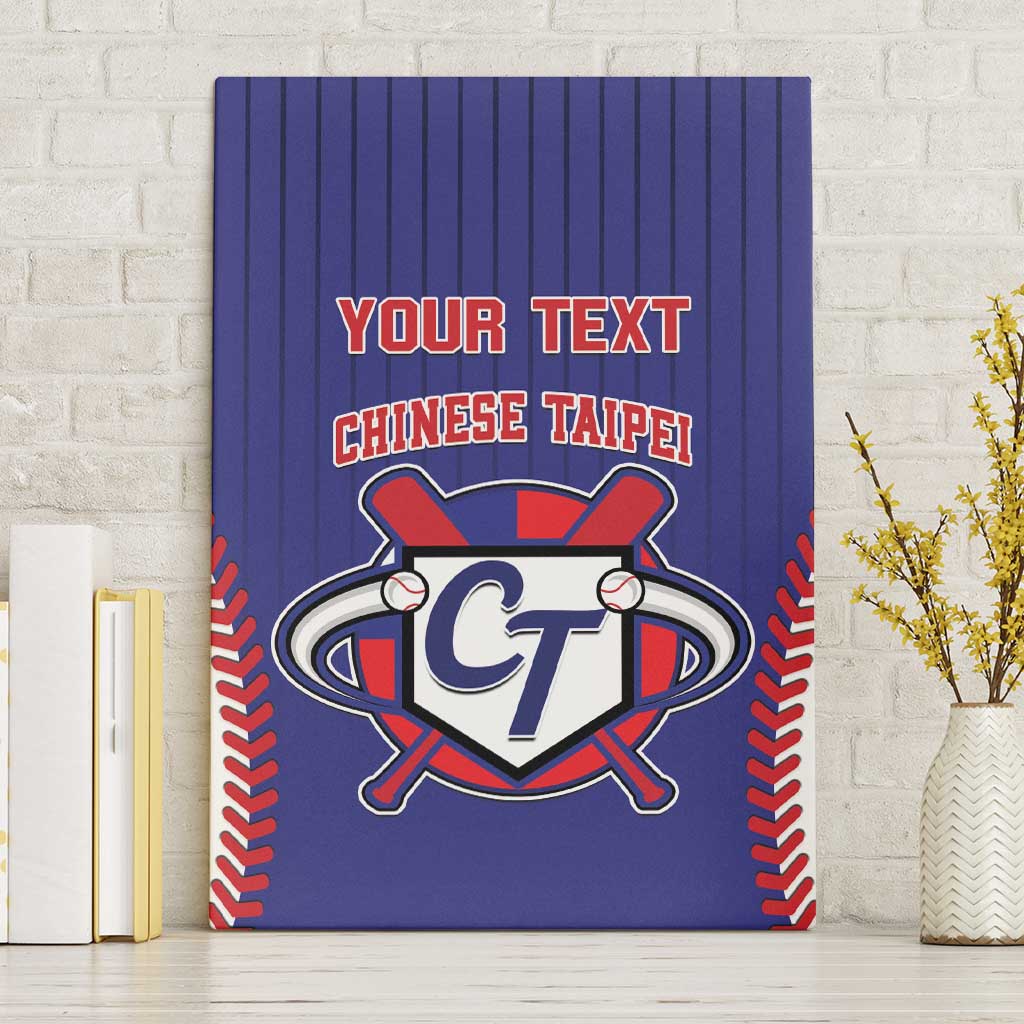 Blue baseball-themed canvas wall art with CT logo and “YOUR TEXT” over Chinese Taipei