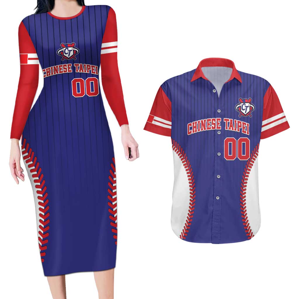 Custom Chinese Taipei Couples Matching Long Sleeve Bodycon Dress and Hawaiian Shirt Go Taiwanese - Baseball Style - Wonder Print Shop