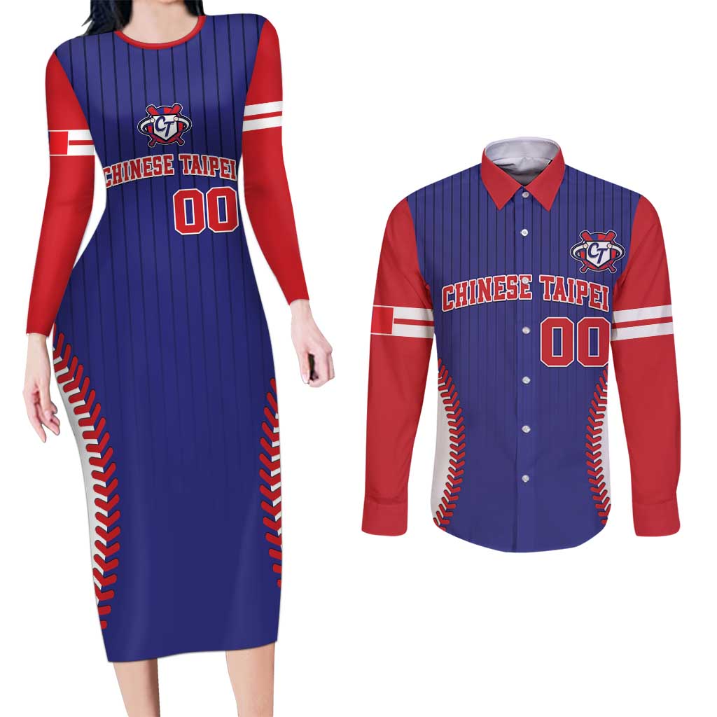 Custom Chinese Taipei Couples Matching Long Sleeve Bodycon Dress and Long Sleeve Button Shirt Go Taiwanese - Baseball Style - Wonder Print Shop