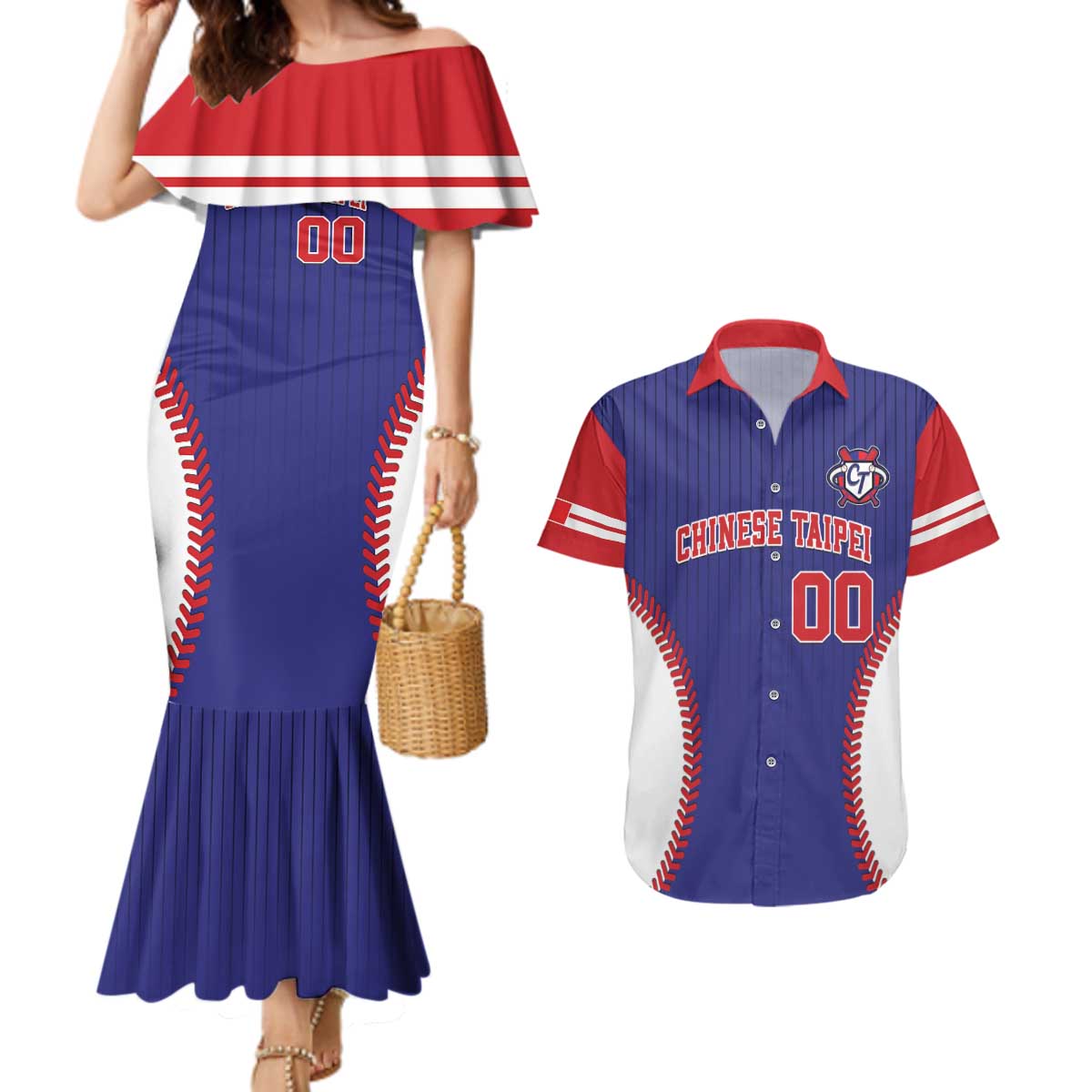 Custom Chinese Taipei Couples Matching Mermaid Dress and Hawaiian Shirt Go Taiwanese - Baseball Style - Wonder Print Shop