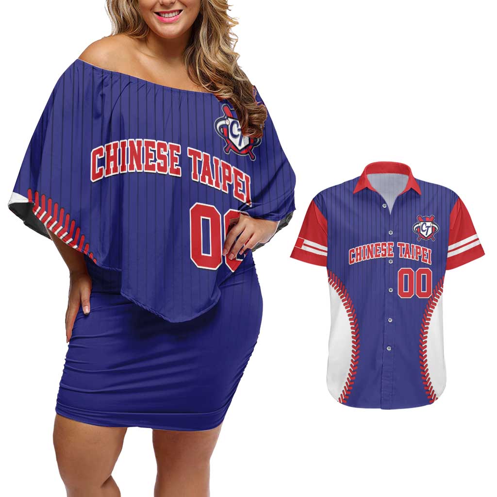 Custom Chinese Taipei Couples Matching Off Shoulder Short Dress and Hawaiian Shirt Go Taiwanese - Baseball Style - Wonder Print Shop