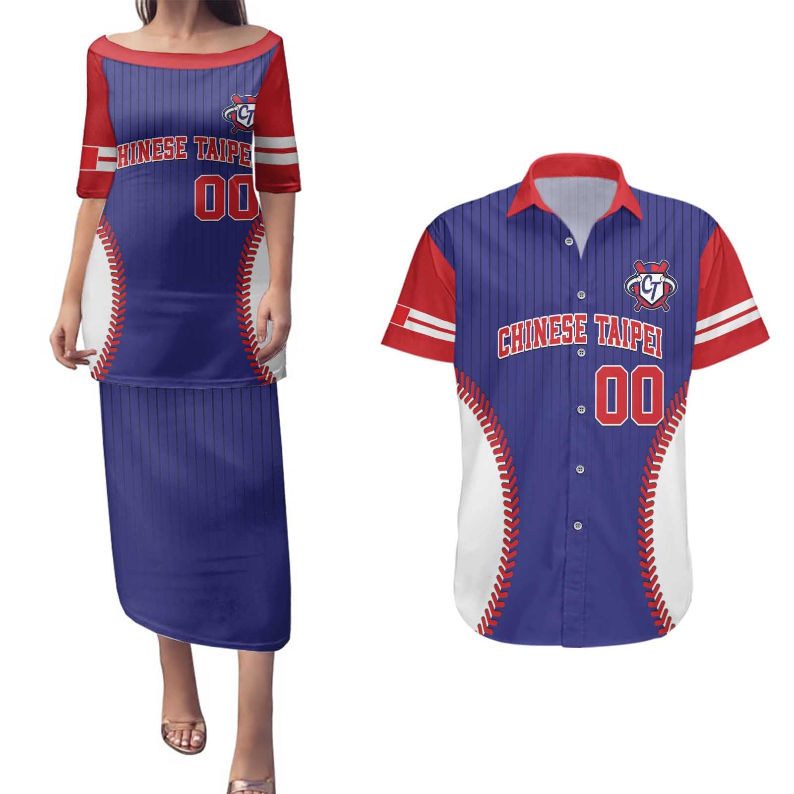 Custom Chinese Taipei Couples Matching Puletasi and Hawaiian Shirt Go Taiwanese - Baseball Style - Wonder Print Shop