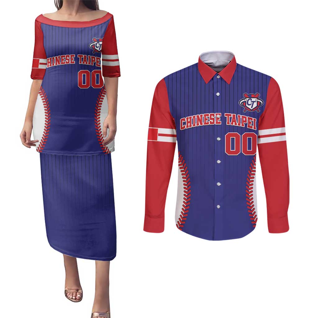 Custom Chinese Taipei Couples Matching Puletasi and Long Sleeve Button Shirt Go Taiwanese - Baseball Style - Wonder Print Shop