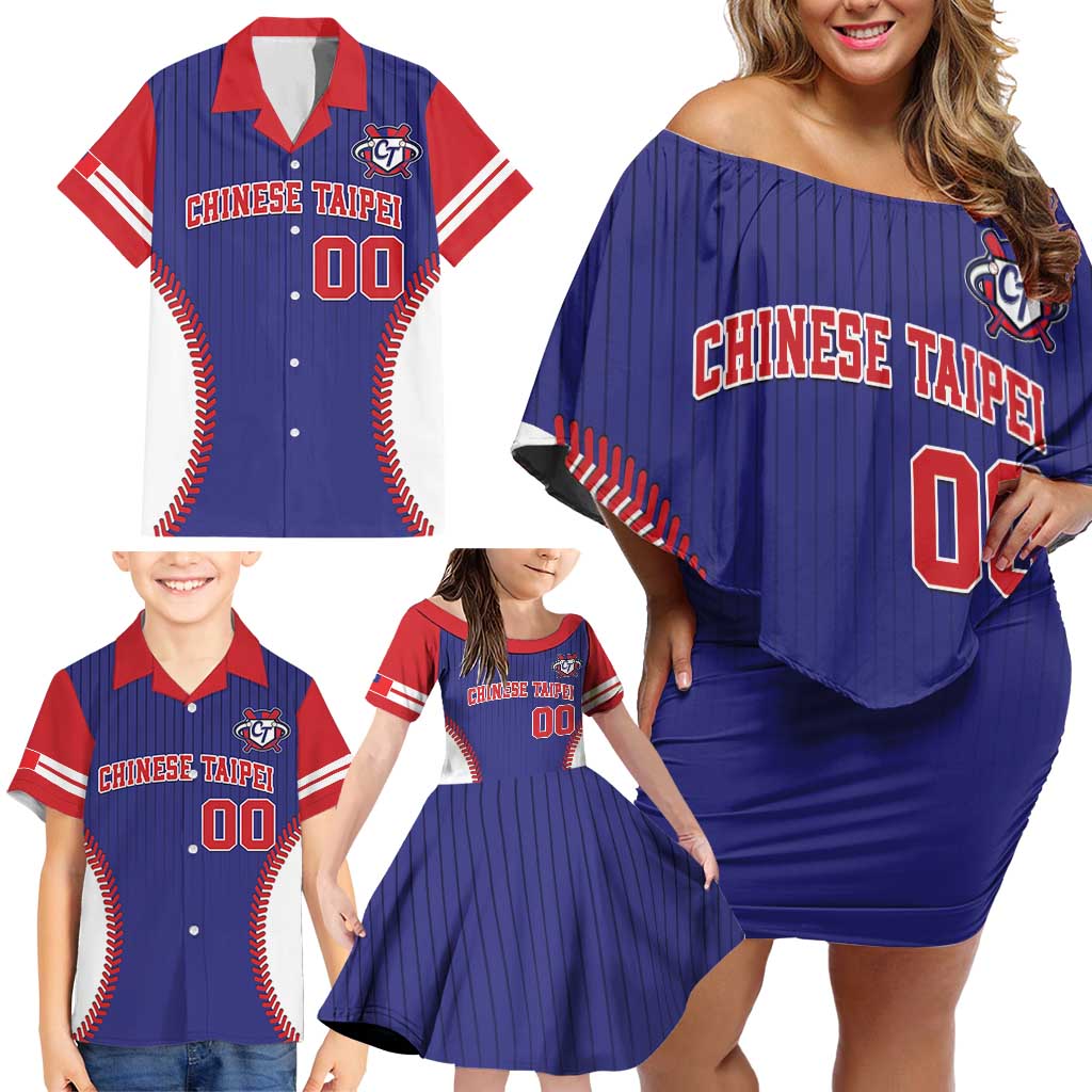 Custom Chinese Taipei Family Matching Off Shoulder Short Dress and Hawaiian Shirt Go Taiwanese - Baseball Style - Wonder Print Shop