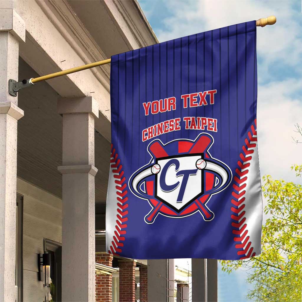 Blue baseball-style garden flag on pole, 'YOUR TEXT' and Chinese Taipei CT graphic
