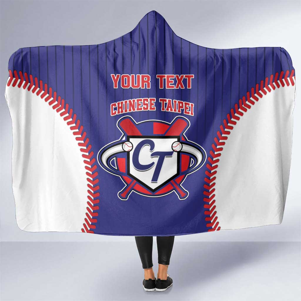 Blue hooded blanket with red baseball seam trim and CT logo center