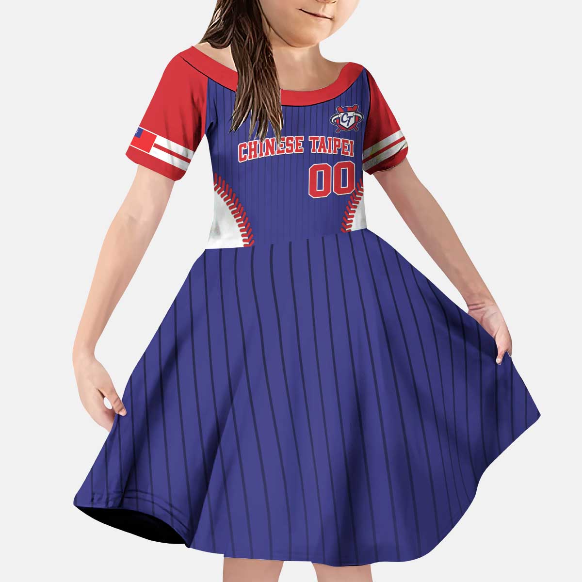 Custom Chinese Taipei Kid Short Sleeve Dress Go Taiwanese - Baseball Style - Wonder Print Shop