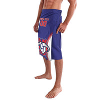 Blue baseball-style athletic shorts with elastic waistband and large front CT graphic