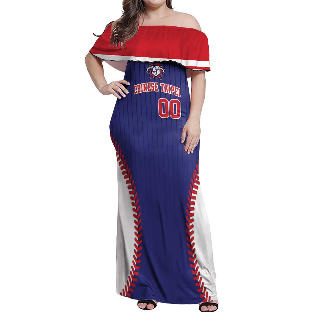 Custom Chinese Taipei Off Shoulder Maxi Dress Go Taiwanese - Baseball Style - Wonder Print Shop