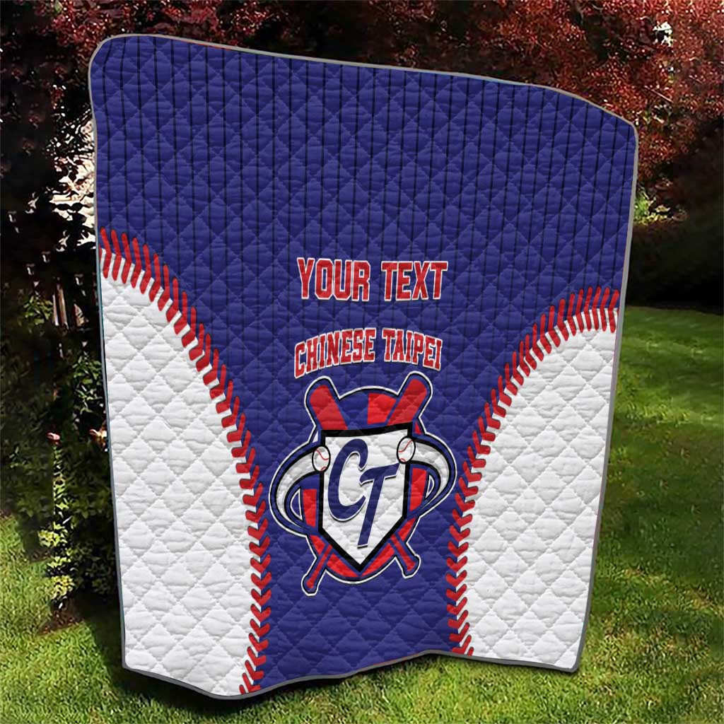 Blue baseball-style quilt with white side panels, red trim, custom text, and CT emblem