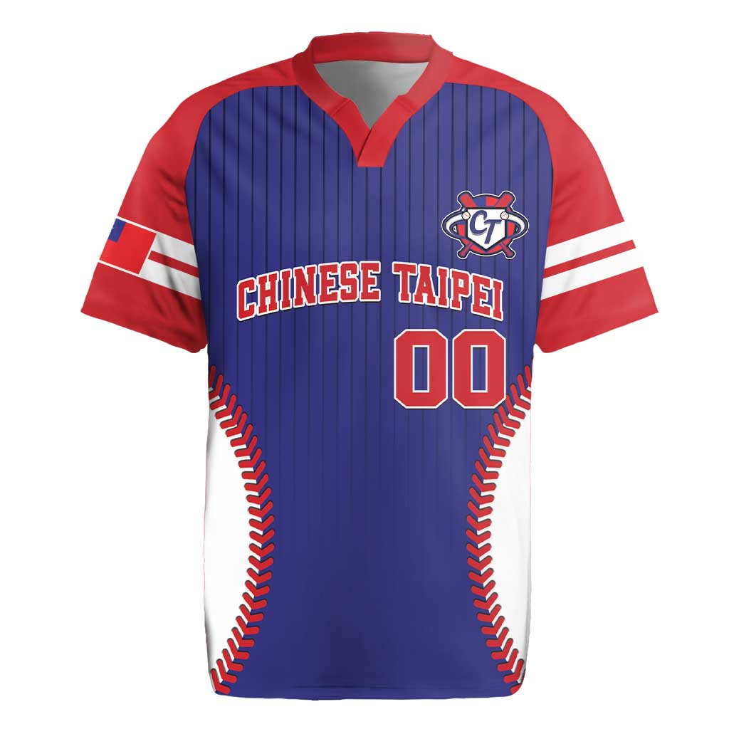 Blue rugby-style baseball jersey, red shoulders, Chinese Taipei print, number 00