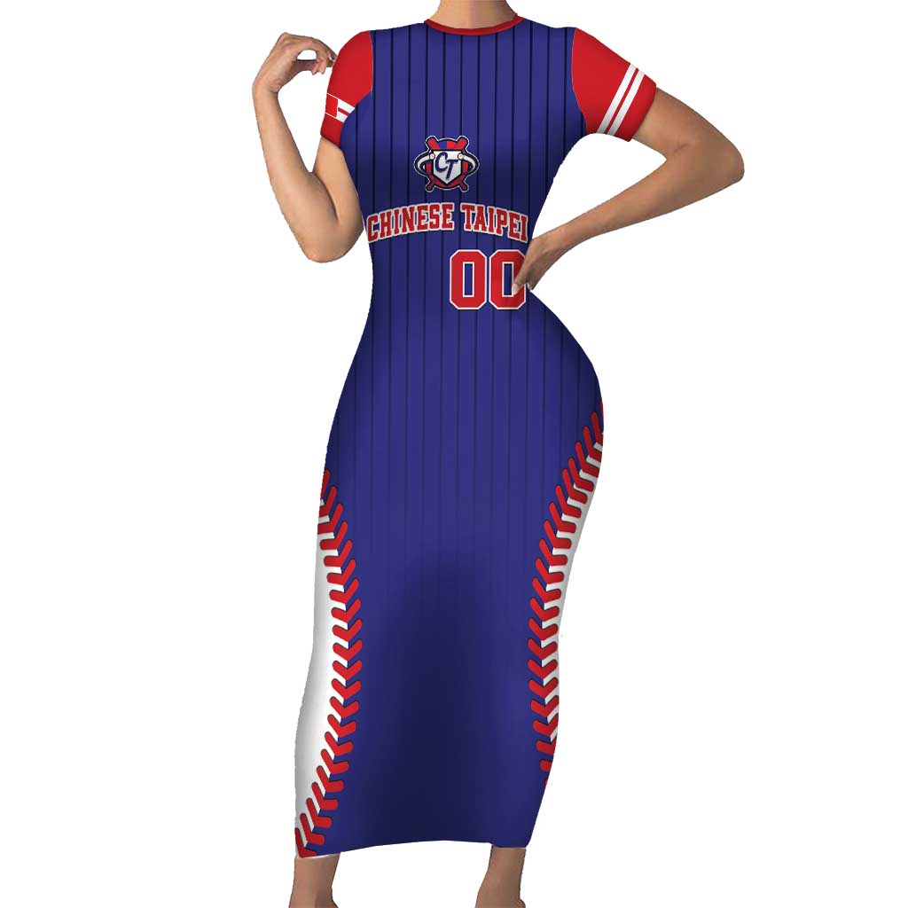 Custom Chinese Taipei Short Sleeve Bodycon Dress Go Taiwanese - Baseball Style - Wonder Print Shop