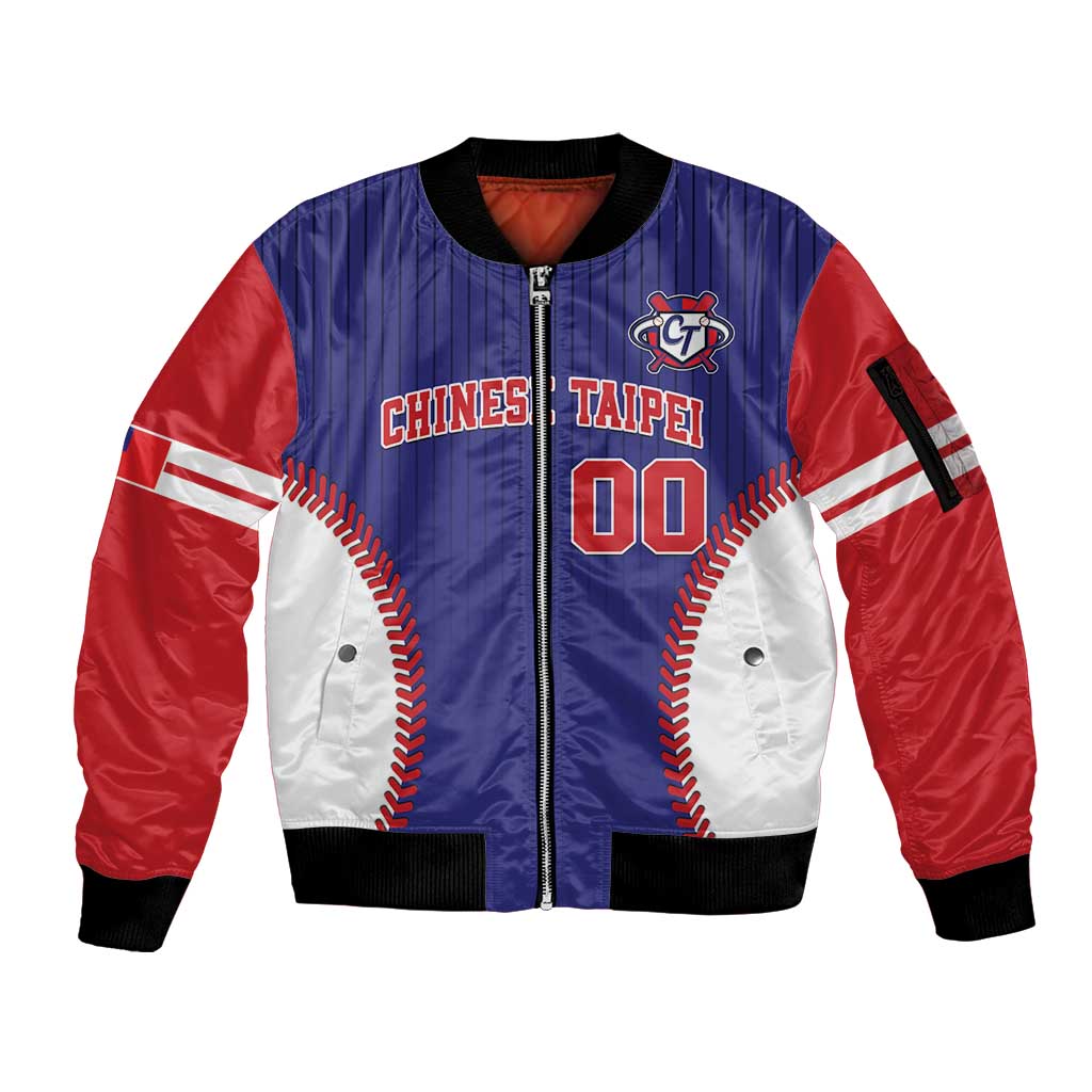 Blue/red/white zip-up bomber jacket with front team logo and baseball-style sleeves