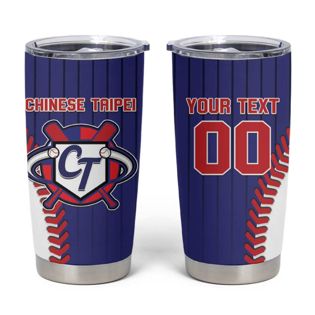 Blue tumbler cup with CT mascot and CHINESE TAIPEI lettering, clear press lid