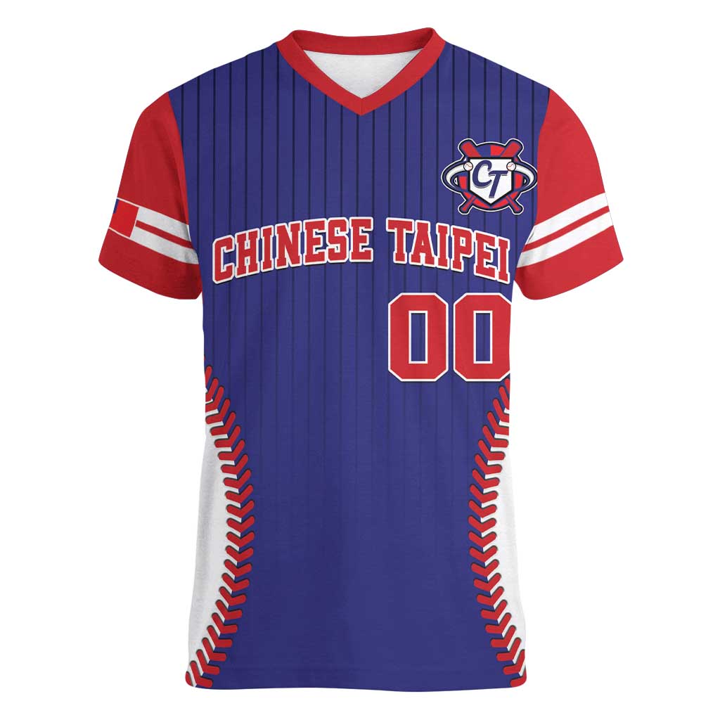 Custom Chinese Taipei Women V-Neck T-Shirt Go Taiwanese - Baseball Style - Wonder Print Shop