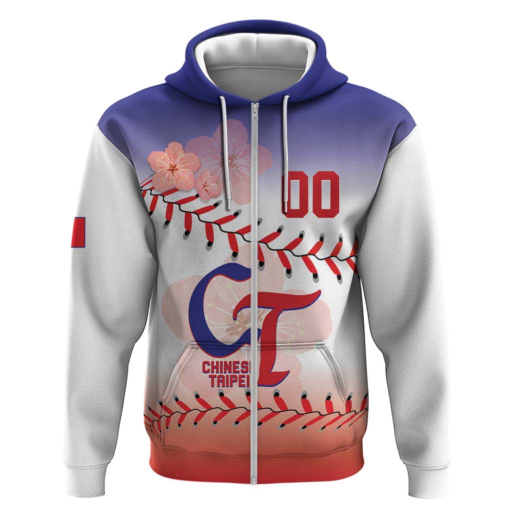 Custom Baseball Chinese Taipei Zip Hoodie National Plum Blossom - Dynamic Style - Wonder Print Shop