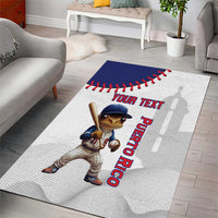 White area rug showing Coqui mascot, blue baseball border, and vertical Puerto Rico lettering