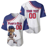 White/navy baseball jersey shown front and back with Puerto Rico 00 prints