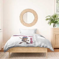 White bedding set with Coqui mascot, bat graphic, and vertical Puerto Rico word art.