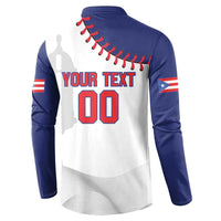 Navy and white button-front baseball sweatshirt with red YOUR TEXT and number 00