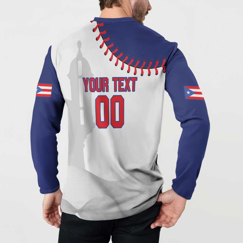 Navy and white button-front baseball sweatshirt back with YOUR TEXT and number 00