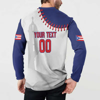 Navy and white button-front baseball sweatshirt back with YOUR TEXT and number 00