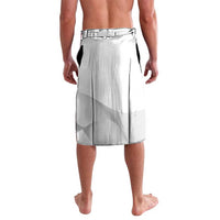 White baseball-style lavalava with elastic waistband and vertical panel seams.