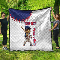 Large custom baseball quilt, white and navy, Coqui mascot with Puerto Rico wording