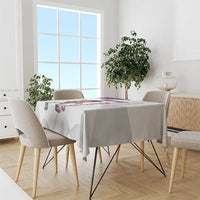White tablecloth with illustrated baseball mascot and red-blue Puerto Rico word art.