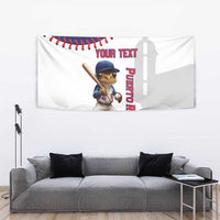 White wall tapestry with Coqui mascot, baseball seams, and Puerto Rico text