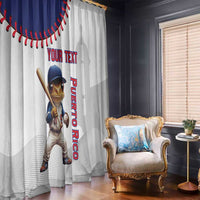 Baseball window curtain, white with blue mascot and vertical PUERTO RICO, YOUR TEXT