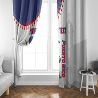 Baseball window curtain panel, white with mascot and PUERTO RICO vertical print, YOUR TEXT