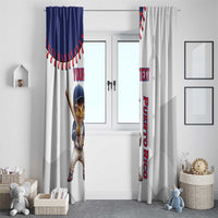 Baseball window curtain set, blue top border and white panels with mascot and PUERTO RICO
