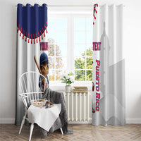 Baseball window curtain set, blue top and white fabric with mascot and PUERTO RICO text