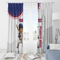 Baseball window curtains, white with mascot and PUERTO RICO vertical text on two panels