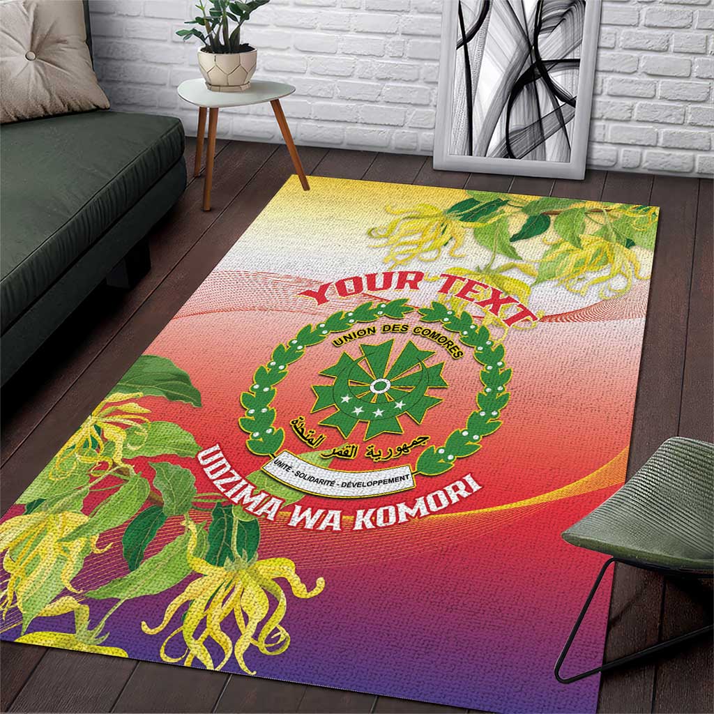 Personalized Comoros Area Rug Coat Of Arms Mix Ylang Ylang Flower - Wonder Print Shop