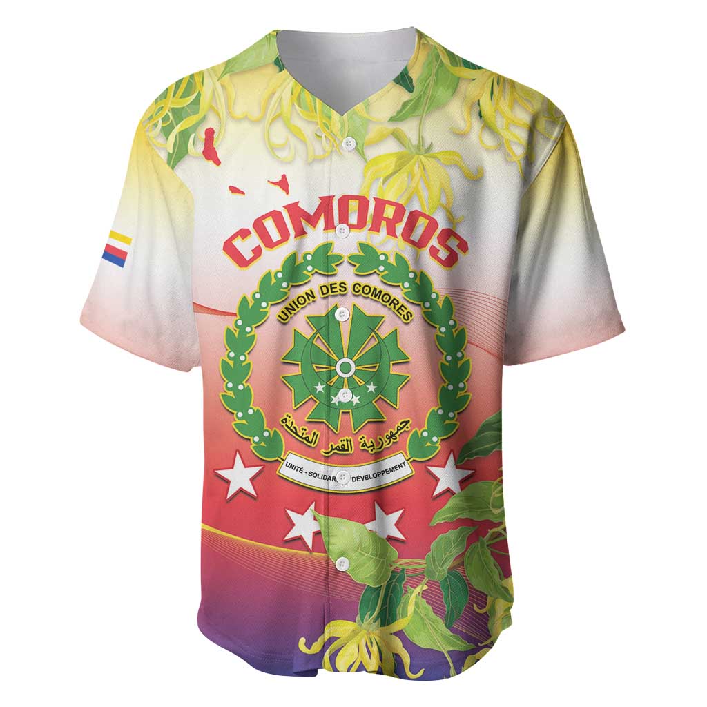 Personalized Comoros Baseball Jersey Coat Of Arms Mix Ylang Ylang Flower - Wonder Print Shop