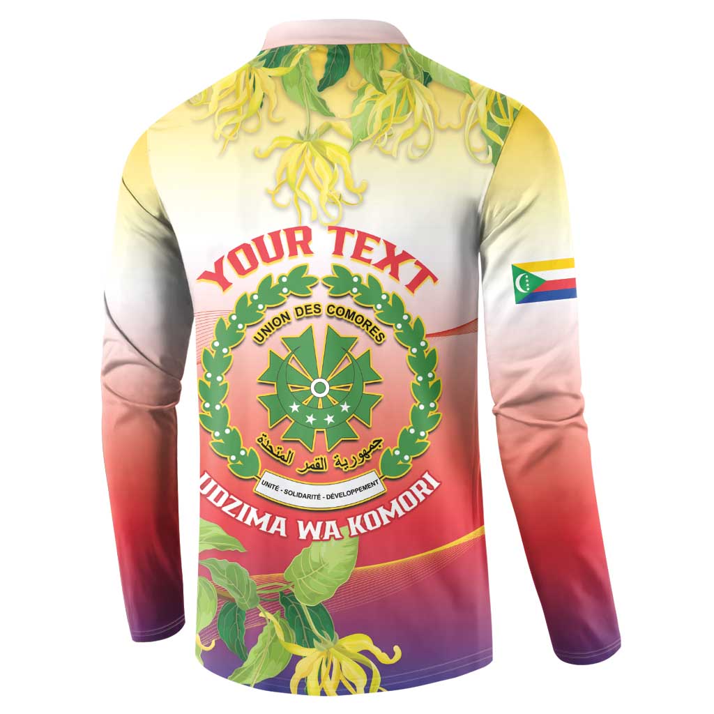 Long-sleeve sweatshirt with green emblem wreath and floral print, yellow-red gradient