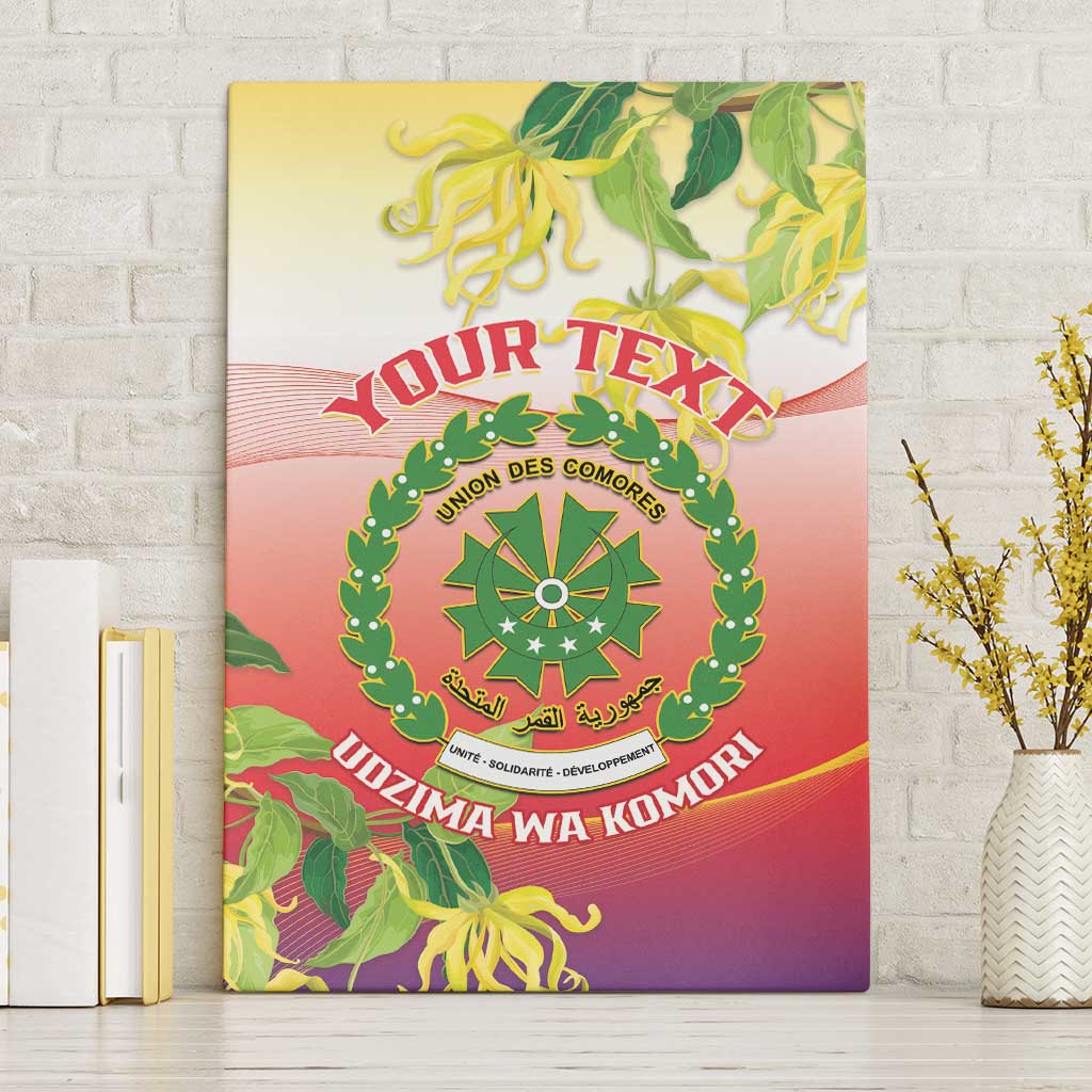 Personalized Comoros Canvas Wall Art Coat Of Arms Mix Ylang Ylang Flower - Wonder Print Shop