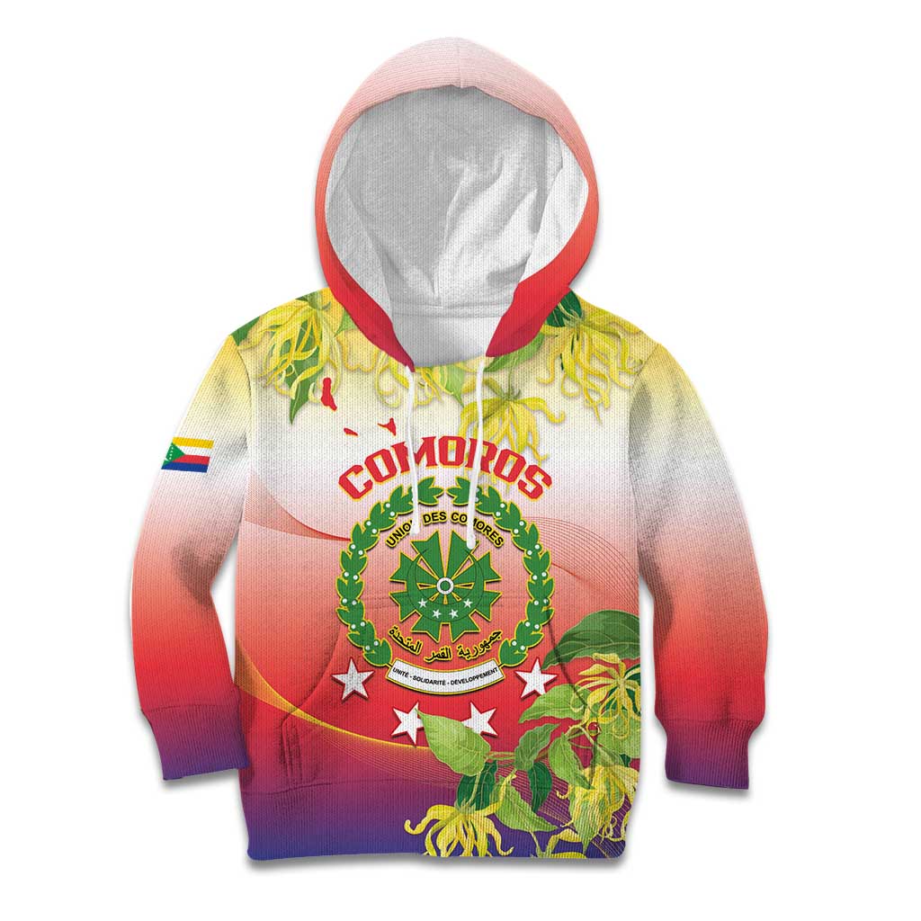 Personalized Comoros Kid Hoodie Coat Of Arms Mix Ylang Ylang Flower - Wonder Print Shop