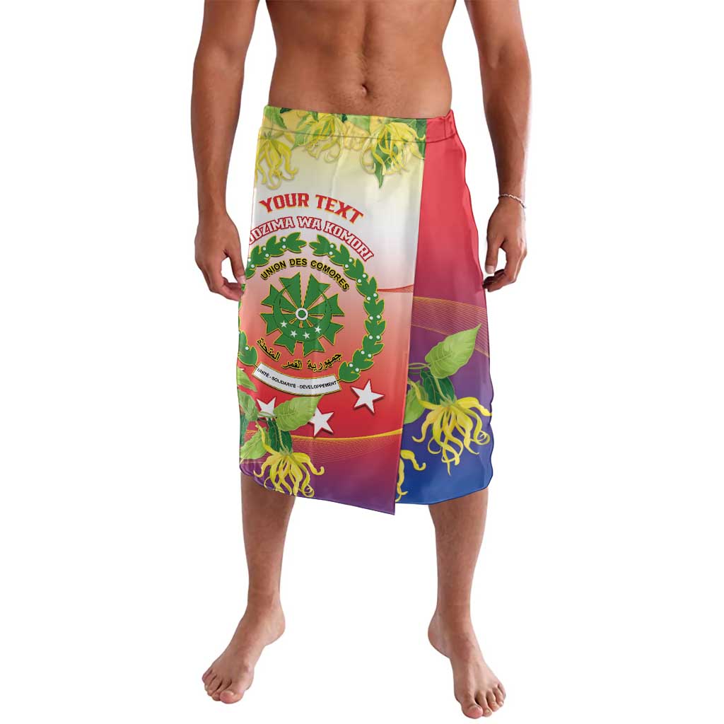 Personalized lavalava shorts in red, green, and purple with ylang flower print