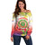 Personalized Comoros Off Shoulder Sweater Coat Of Arms Mix Ylang Ylang Flower - Wonder Print Shop